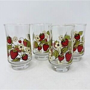 VTG Anchor Hocking Triguba Strawberry Blossom Juice Glasses 6 oz Stacks Lot of 4